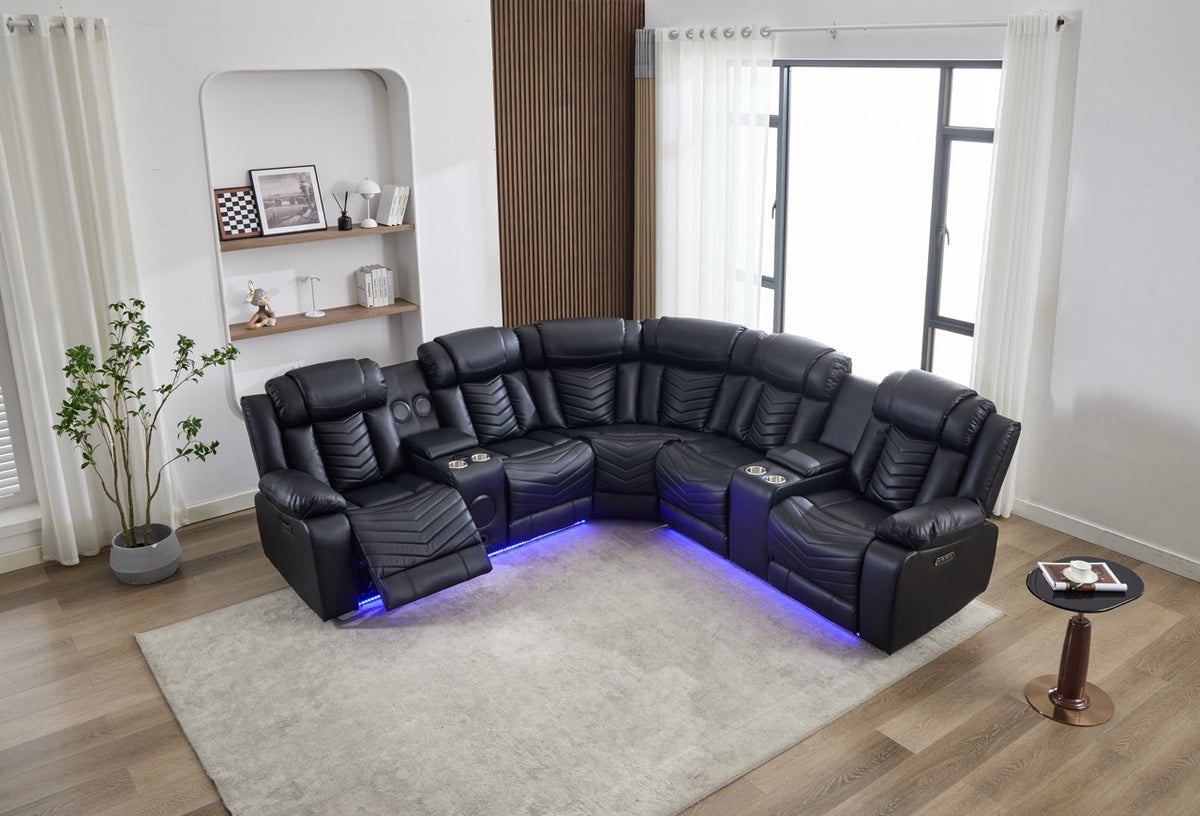 (Pre Order Promo Deal!) Zeus Large Grey, Black Or Brown Leather 2C2CC Corner Cinema Sofa With Quilted Reinforced Leather Seat & Backrest | Online Only