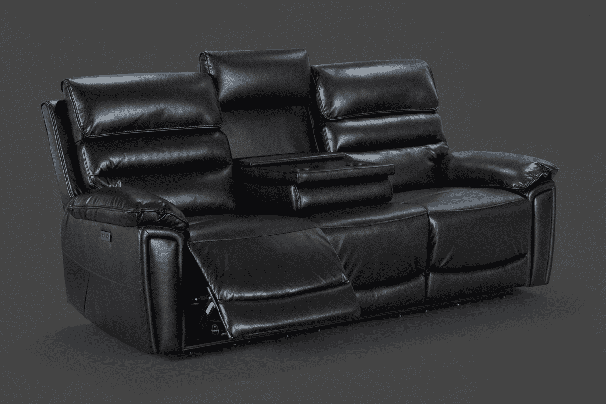 BUNDLE DEAL! DFS Lawson Black Leather Electric Reclining 3 Seater + 2 Seater + Armchair Sofa Set With USB Charging Ports & Drop Down Tray Table