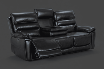 BUNDLE DEAL! DFS Lawson Black Leather Electric Reclining 3 Seater + 2 Seater + Armchair Sofa Set With USB Charging Ports & Drop Down Tray Table