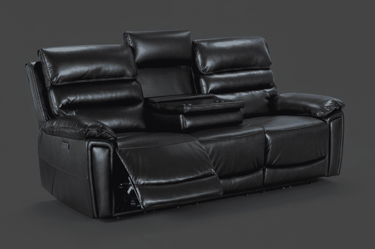 THIS WHOLE SET! DFS Lawson Black Leather Electric Reclining 3 Seater + 2 Seater With Drinks Console + Armchair Sofa Set Suite With USB Charging Ports & Drop Down Tray Table