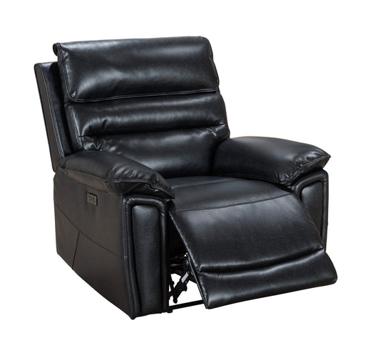 Donald Black Leather Electric / Power Reclining Armchair / 1 Seater Sofa USB Charging Ports