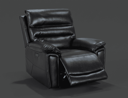 BUNDLE DEAL! DFS Lawson Black Leather Electric Reclining 3 Seater + 2 Seater + Armchair Sofa Set With USB Charging Ports & Drop Down Tray Table