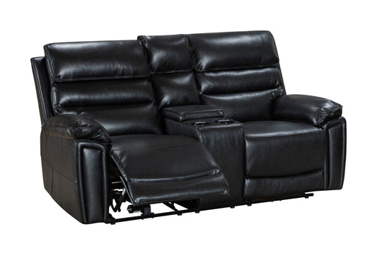 Donald Black Leather Electric / Power Reclining 2 Seater Sofa With USB Charging Ports & Drinks Coolers