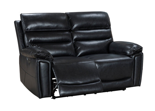 Donald Black Leather Electric / Power Reclining 2 Seater Sofa USB Charging Ports