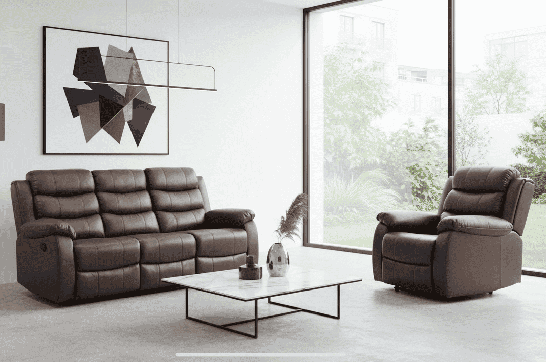 Lando Recliner Brown Leather 3 + 1 Seater Sofa Set
