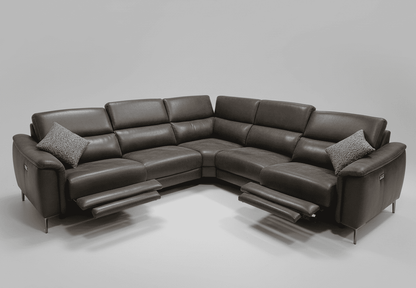 Beckham 2c2 Electric Recliner Grey Fabric Corner Sofa With Adjustable Headrests