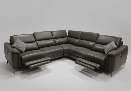 Beckham 2c2 Electric Recliner Grey Fabric Corner Sofa With Adjustable Headrests