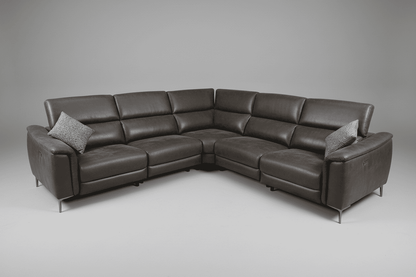 Beckham 2c2 Electric Recliner Grey Fabric Corner Sofa With Adjustable Headrests