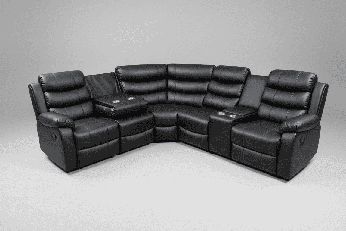 Black Leather 'Lando' 2c2c Reclining Corner Sofa |  Reversible & Modular | Drinks Console | High Backrest | Built To Fit Any Home | Couch |