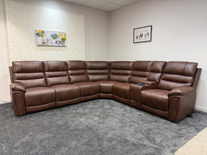 Donald Cinema Tech 3C2C Brown Leather Modular Power Recliner Corner Sofa – 3 Recliners, Drinks Coolers &amp; Wireless Charging