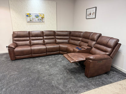 Donald Cinema Tech 3C2C Brown Leather Modular Power Recliner Corner Sofa – 3 Recliners, Drinks Coolers &amp; Wireless Charging