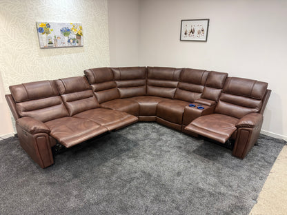 Donald Cinema Tech 3C2C Brown Leather Modular Power Recliner Corner Sofa – 3 Recliners, Drinks Coolers &amp; Wireless Charging