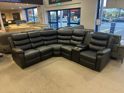 Black Leather 'Lando' 2c2c Reclining Corner Sofa |  Reversible & Modular | Drinks Console | High Backrest | Built To Fit Any Home | Couch |