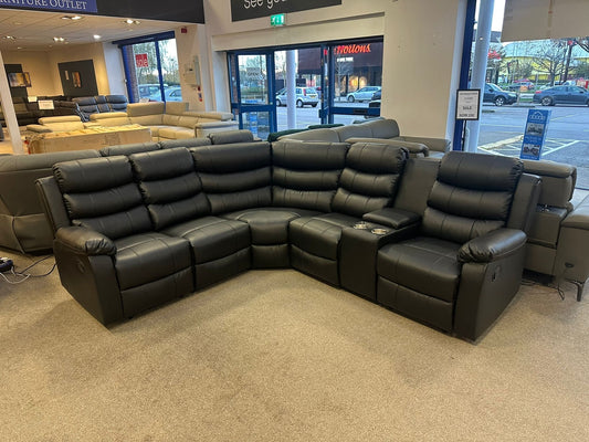 Black Leather 'Lando' 2c2c Reclining Corner Sofa |  Reversible & Modular | Drinks Console | High Backrest | Built To Fit Any Home | Couch |