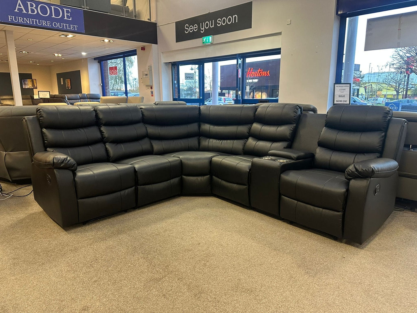 Black Leather 'Lando' 2c2c Reclining Corner Sofa |  Reversible & Modular | Drinks Console | High Backrest | Built To Fit Any Home | Couch |