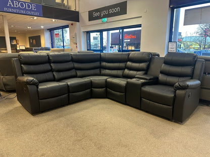 Black Leather 'Lando' 2c2c Reclining Corner Sofa |  Reversible & Modular | Drinks Console | High Backrest | Built To Fit Any Home | Couch |