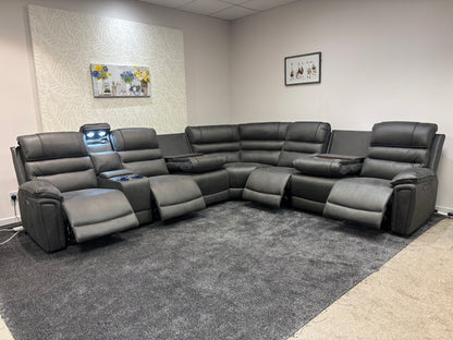 Donald Grey Suede Easy Clean Fabric Cinema Tech 3C3C Modular Power Recliner Corner Sofa – 4 Recliners, Cooling Cup Holders & Wireless Charging