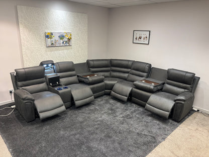 Donald Grey Suede Easy Clean Fabric Cinema Tech 3C3C Modular Power Recliner Corner Sofa – 4 Recliners, Cooling Cup Holders & Wireless Charging