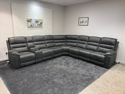 Donald Grey Suede Easy Clean Fabric Cinema Tech 3C3C Modular Power Recliner Corner Sofa – 4 Recliners, Cooling Cup Holders & Wireless Charging