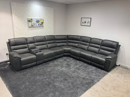 Donald Grey Suede Easy Clean Fabric Cinema Tech 3C3C Modular Power Recliner Corner Sofa – 4 Recliners, Cooling Cup Holders & Wireless Charging