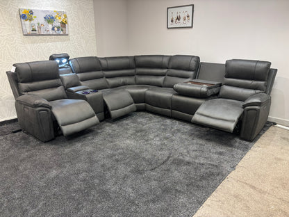 Donald Grey Suede Easy Clean Fabric Cinema Tech 3C2C Modular Power Recliner Corner Sofa – 3 Recliners, Cooling Cup Holders & Wireless Charging