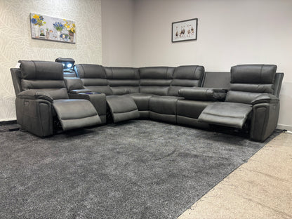 Donald Grey Suede Easy Clean Fabric Cinema Tech 3C2C Modular Power Recliner Corner Sofa – 3 Recliners, Cooling Cup Holders & Wireless Charging