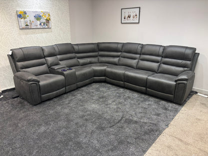 Donald Grey Suede Easy Clean Fabric Cinema Tech 3C2C Modular Power Recliner Corner Sofa – 3 Recliners, Cooling Cup Holders & Wireless Charging