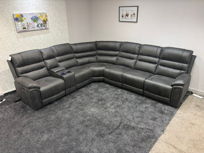 Donald Grey Suede Easy Clean Fabric Cinema Tech 3C2C Modular Power Recliner Corner Sofa – 3 Recliners, Cooling Cup Holders & Wireless Charging