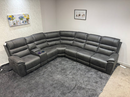 Donald Grey Suede Easy Clean Fabric Cinema Tech 3C2C Modular Power Recliner Corner Sofa – 3 Recliners, Cooling Cup Holders & Wireless Charging