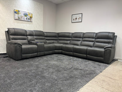 Donald Grey Suede Easy Clean Fabric Cinema Tech 3C2C Modular Power Recliner Corner Sofa – 3 Recliners, Cooling Cup Holders & Wireless Charging