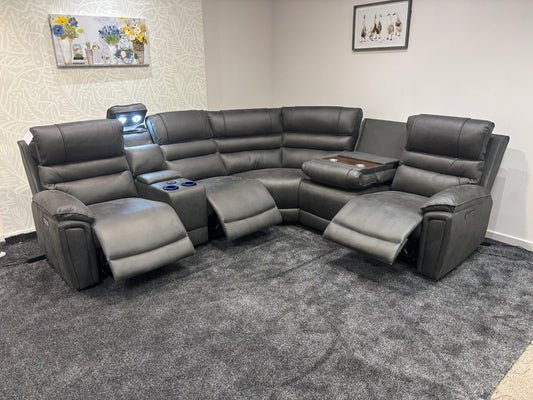 Donald Cinema Tech 2C2C Easy-Clean Suede Fabric Modular Power Recliner Corner Sofa – 3 Recliners, Drinks Coolers &amp; Wireless Charging