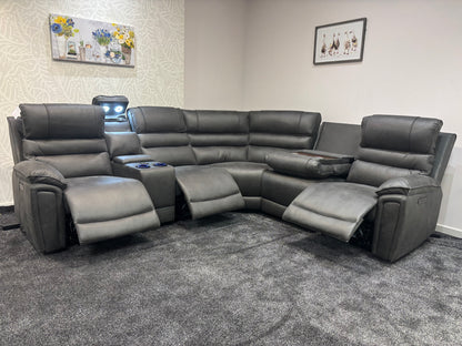 Donald Cinema Tech 2C2C Easy-Clean Suede Fabric Modular Power Recliner Corner Sofa – 3 Recliners, Drinks Coolers &amp; Wireless Charging