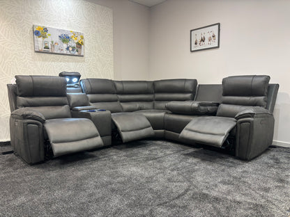 Donald Cinema Tech 2C2C Easy-Clean Suede Fabric Modular Power Recliner Corner Sofa – 3 Recliners, Drinks Coolers &amp; Wireless Charging
