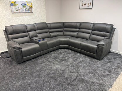 Donald Cinema Tech 2C2C Easy-Clean Suede Fabric Modular Power Recliner Corner Sofa – 3 Recliners, Drinks Coolers &amp; Wireless Charging