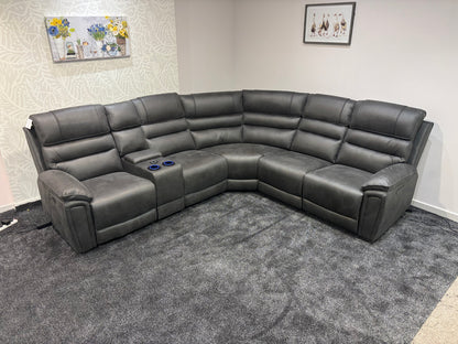 Donald Cinema Tech 2C2C Easy-Clean Suede Fabric Modular Power Recliner Corner Sofa – 3 Recliners, Drinks Coolers &amp; Wireless Charging