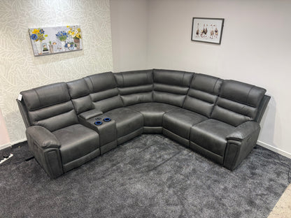 Donald Cinema Tech 2C2C Easy-Clean Suede Fabric Modular Power Recliner Corner Sofa – 3 Recliners, Drinks Coolers &amp; Wireless Charging
