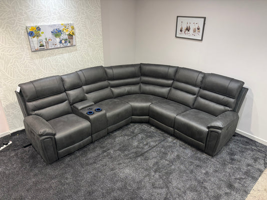 Donald Cinema Tech 2C2C Easy-Clean Suede Fabric Modular Power Recliner Corner Sofa – 3 Recliners, Drinks Coolers &amp; Wireless Charging