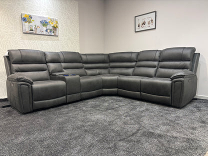 Donald Cinema Tech 2C2C Easy-Clean Suede Fabric Modular Power Recliner Corner Sofa – 3 Recliners, Drinks Coolers &amp; Wireless Charging