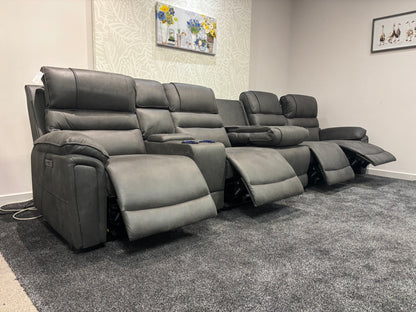 Donald Cinema Tech 5 Seater + Drinks Console Easy-Clean Suede Fabric Modular Power Recliner Sofa – Console, Drinks Coolers &amp; Wireless Charging