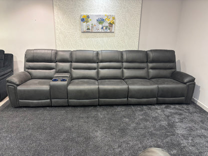 Donald Cinema Tech 5 Seater + Drinks Console Easy-Clean Suede Fabric Modular Power Recliner Sofa – Console, Drinks Coolers &amp; Wireless Charging
