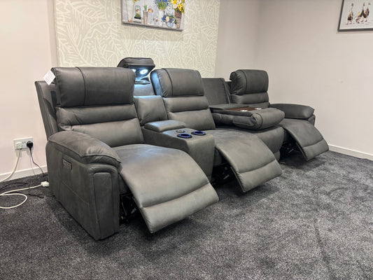 Donald Cinema Tech 4 Seater Easy-Clean Suede Fabric Modular Power Recliner Sofa – Console, Drinks Coolers &amp; Wireless Charging