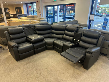 Black Leather 'Lando' 2c2c Reclining Corner Sofa |  Reversible & Modular | Drinks Console | High Backrest | Built To Fit Any Home | Couch |