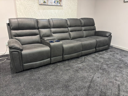 Donald Cinema Tech 4 Seater Easy-Clean Suede Fabric Modular Power Recliner Sofa – Console, Drinks Coolers &amp; Wireless Charging