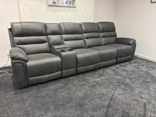 Donald Cinema Tech 4 Seater Easy-Clean Suede Fabric Modular Power Recliner Sofa – Console, Drinks Coolers &amp; Wireless Charging
