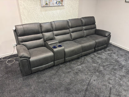 Donald Cinema Tech 4 Seater Easy-Clean Suede Fabric Modular Power Recliner Sofa – Console, Drinks Coolers &amp; Wireless Charging