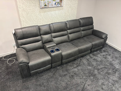 Donald Cinema Tech 4 Seater Easy-Clean Suede Fabric Modular Power Recliner Sofa – Console, Drinks Coolers &amp; Wireless Charging