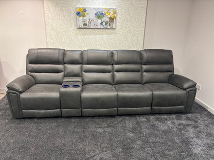 Donald Cinema Tech 4 Seater Easy-Clean Suede Fabric Modular Power Recliner Sofa – Console, Drinks Coolers &amp; Wireless Charging