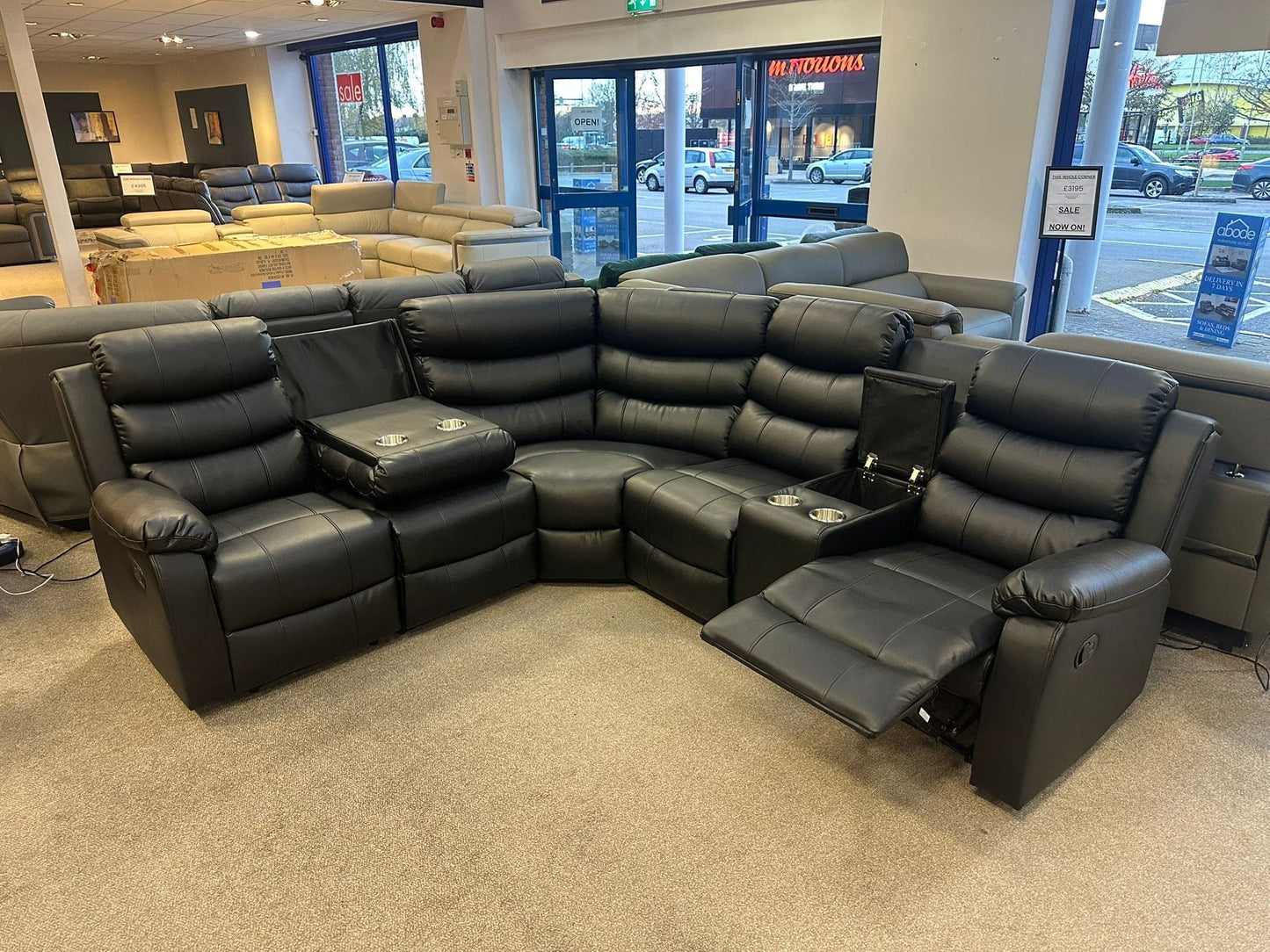 Black Leather 'Lando' 2c2c Reclining Corner Sofa |  Reversible & Modular | Drinks Console | High Backrest | Built To Fit Any Home | Couch |