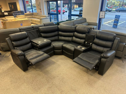 Black Leather 'Lando' 2c2c Reclining Corner Sofa |  Reversible & Modular | Drinks Console | High Backrest | Built To Fit Any Home | Couch |
