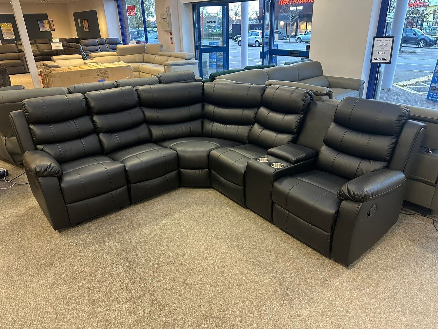 Black Leather 'Lando' 2c2c Reclining Corner Sofa |  Reversible & Modular | Drinks Console | High Backrest | Built To Fit Any Home | Couch |